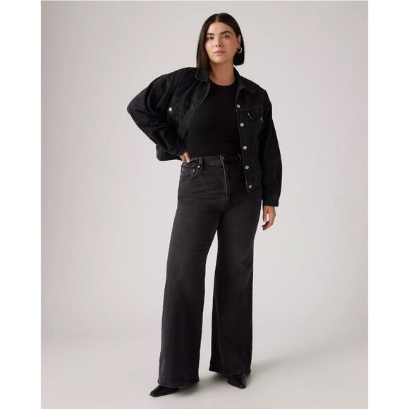 Levi’s Ribcage Bell Jeans Womens 31 Black Stretch Flared High Rise Waist Denim - Picture 1 of 15